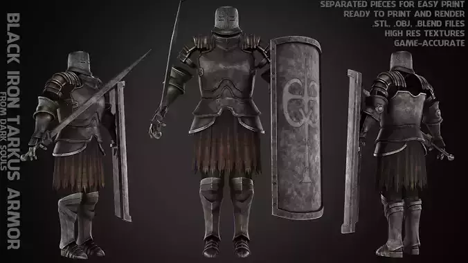 Dark Souls Black Iron Tarkus Full Armor Sword Shield for Cosplay 3D Model Collection