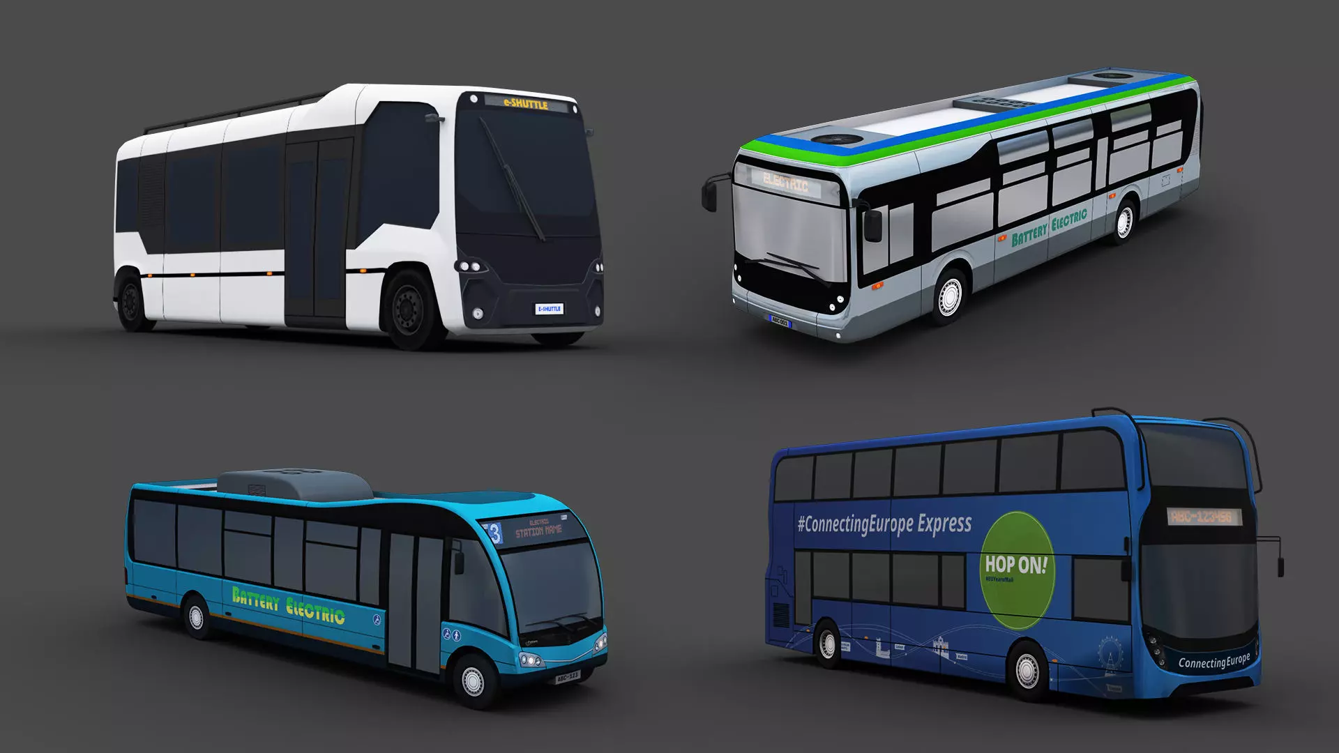 Electric Bus Pack 2 Low-poly 3D model