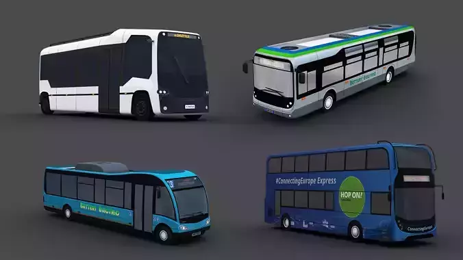 Electric Bus Pack 2 Low-poly 3D model