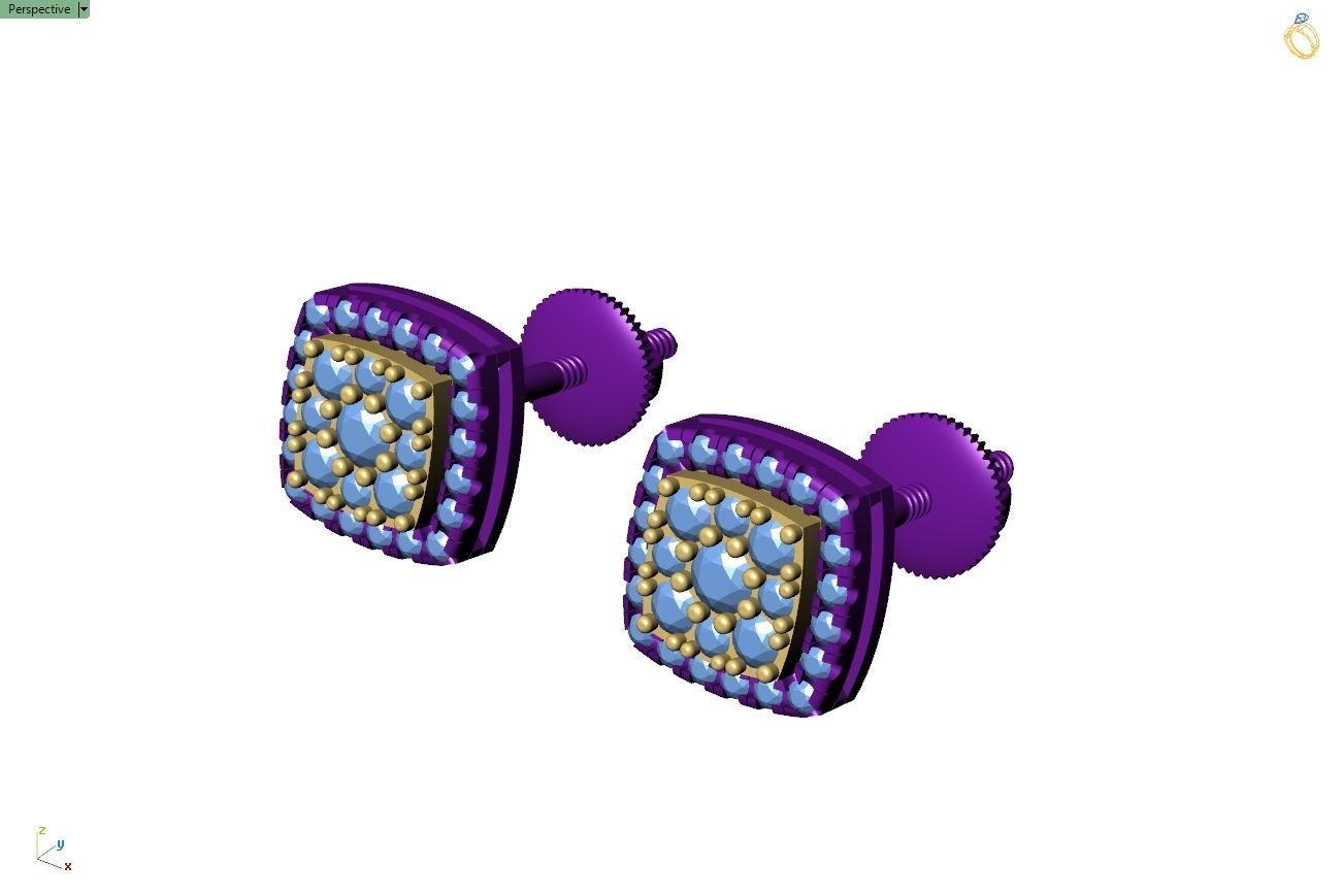 Custom Cushion Square Shape Round Diamond Studs - Earrings 10mm 3D print model_8