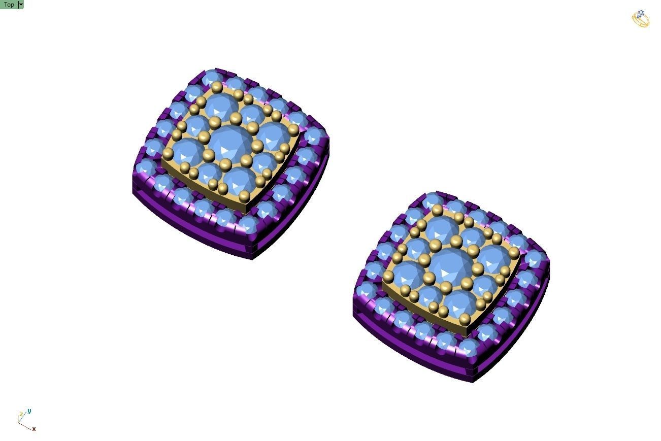 Custom Cushion Square Shape Round Diamond Studs - Earrings 10mm 3D print model_9