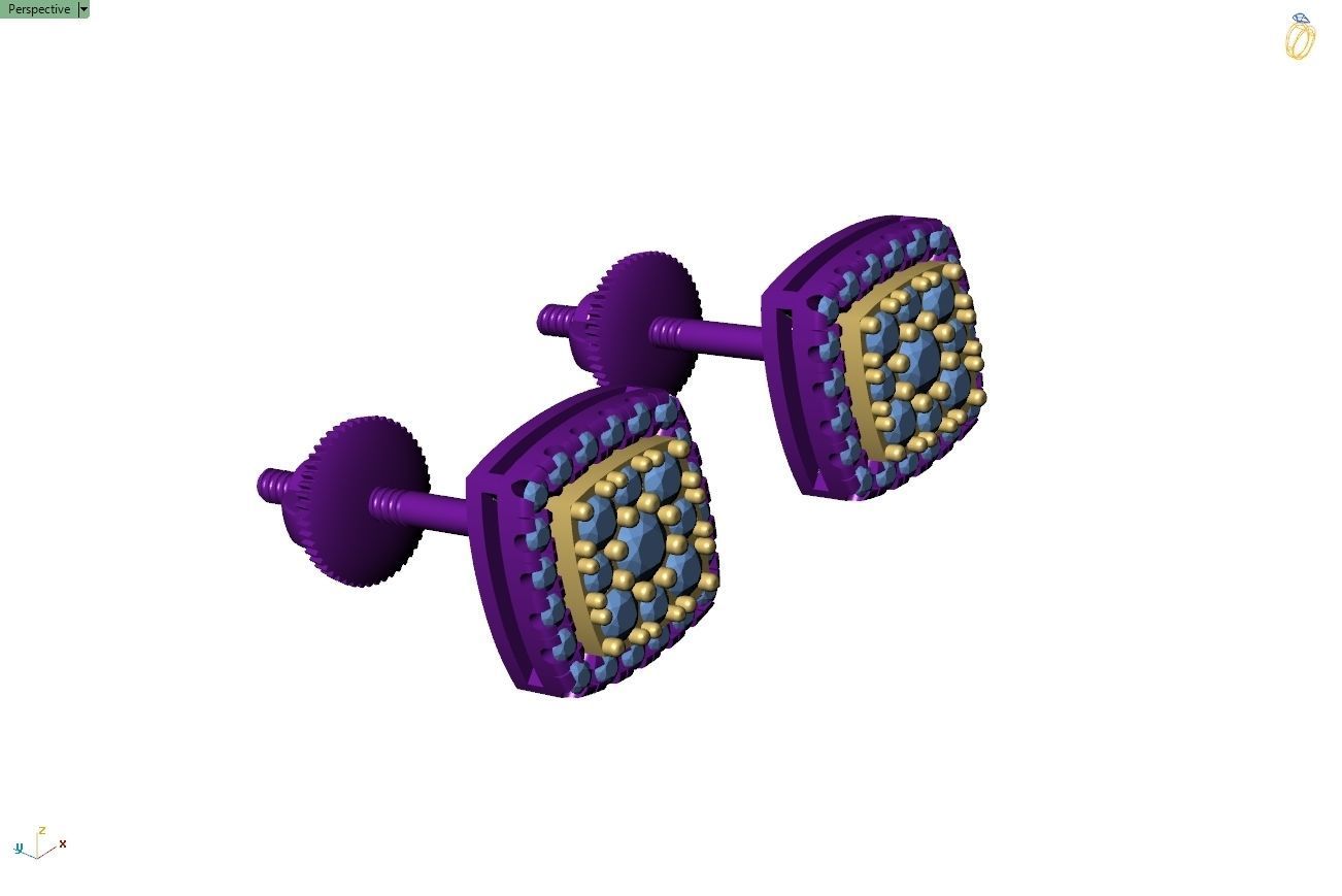 Custom Cushion Square Shape Round Diamond Studs - Earrings 10mm 3D print model_10