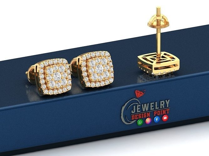 Custom Cushion Square Shape Round Diamond Studs - Earrings 10mm  3D print model
