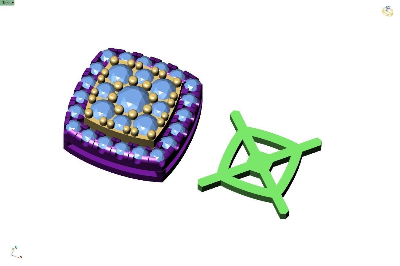 Custom Cushion Square Shape Round Diamond Studs - Earrings 10mm 3D print model_11