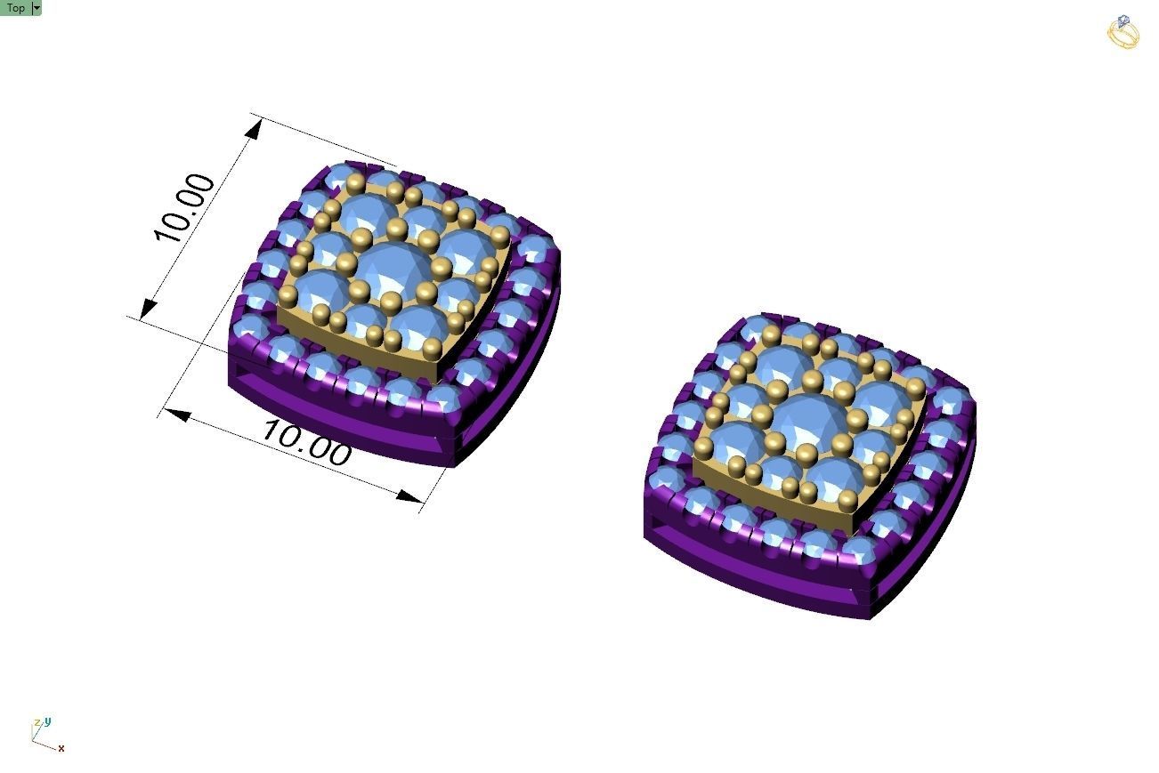 Custom Cushion Square Shape Round Diamond Studs - Earrings 10mm 3D print model_4