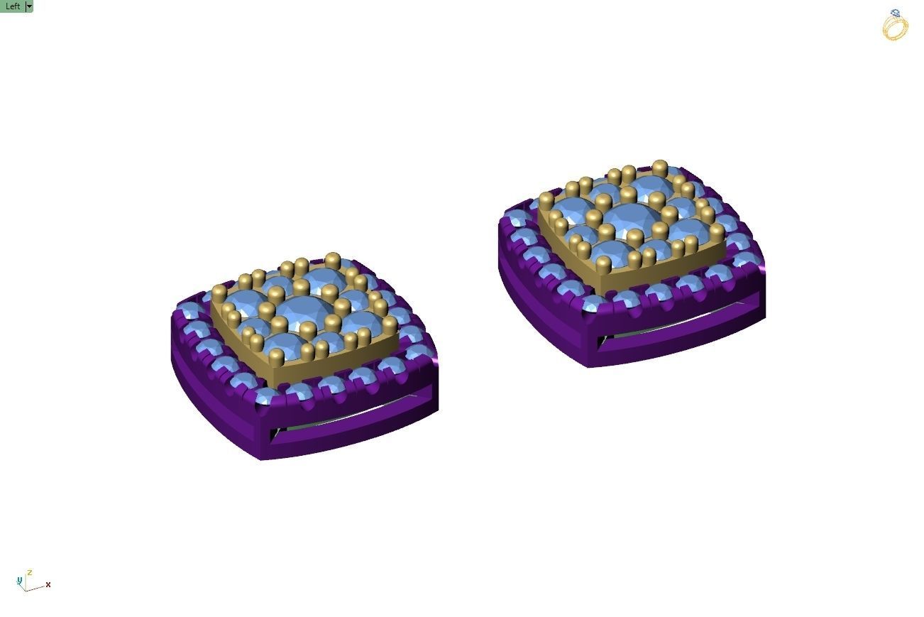 Custom Cushion Square Shape Round Diamond Studs - Earrings 10mm 3D print model_15