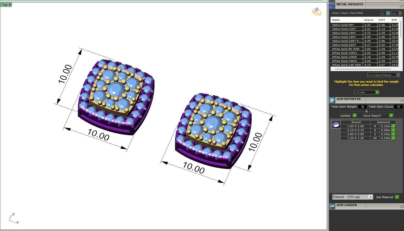 Custom Cushion Square Shape Round Diamond Studs - Earrings 10mm 3D print model_6