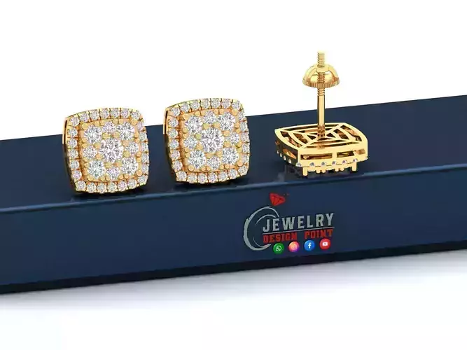 Custom Cushion Square Shape Round Diamond Studs - Earrings 14mm