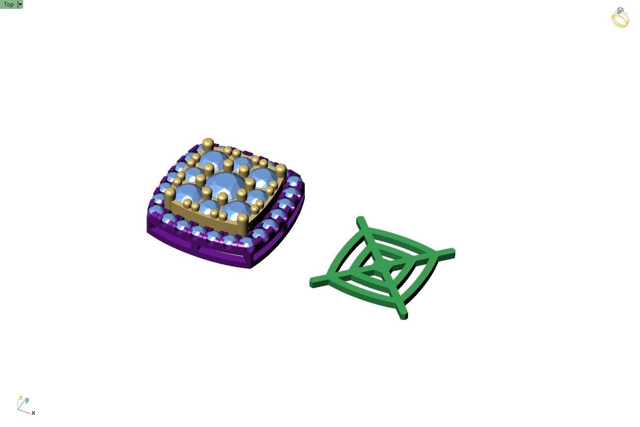 Custom Cushion Square Shape Round Diamond Studs - Earrings 14mm 3D print model_13