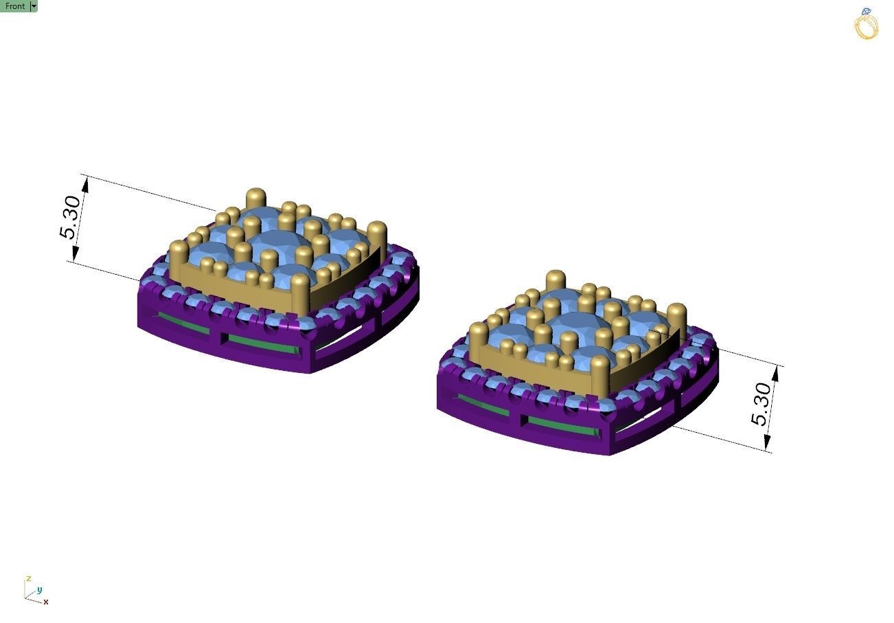 Custom Cushion Square Shape Round Diamond Studs - Earrings 14mm 3D print model_7