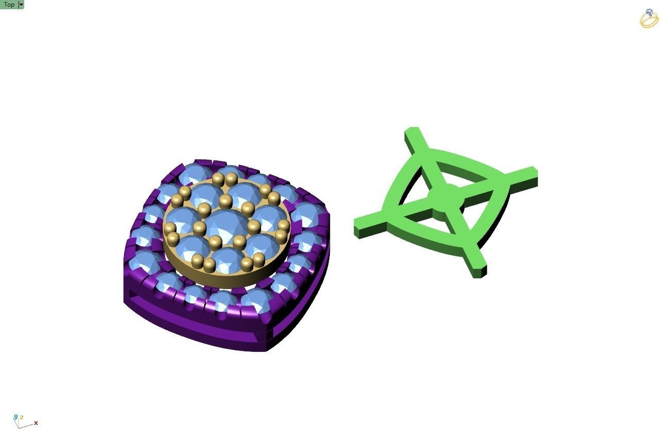 Custom Cushion Square Shape Round Diamond Studs - Earrings 10mm 3D print model_14