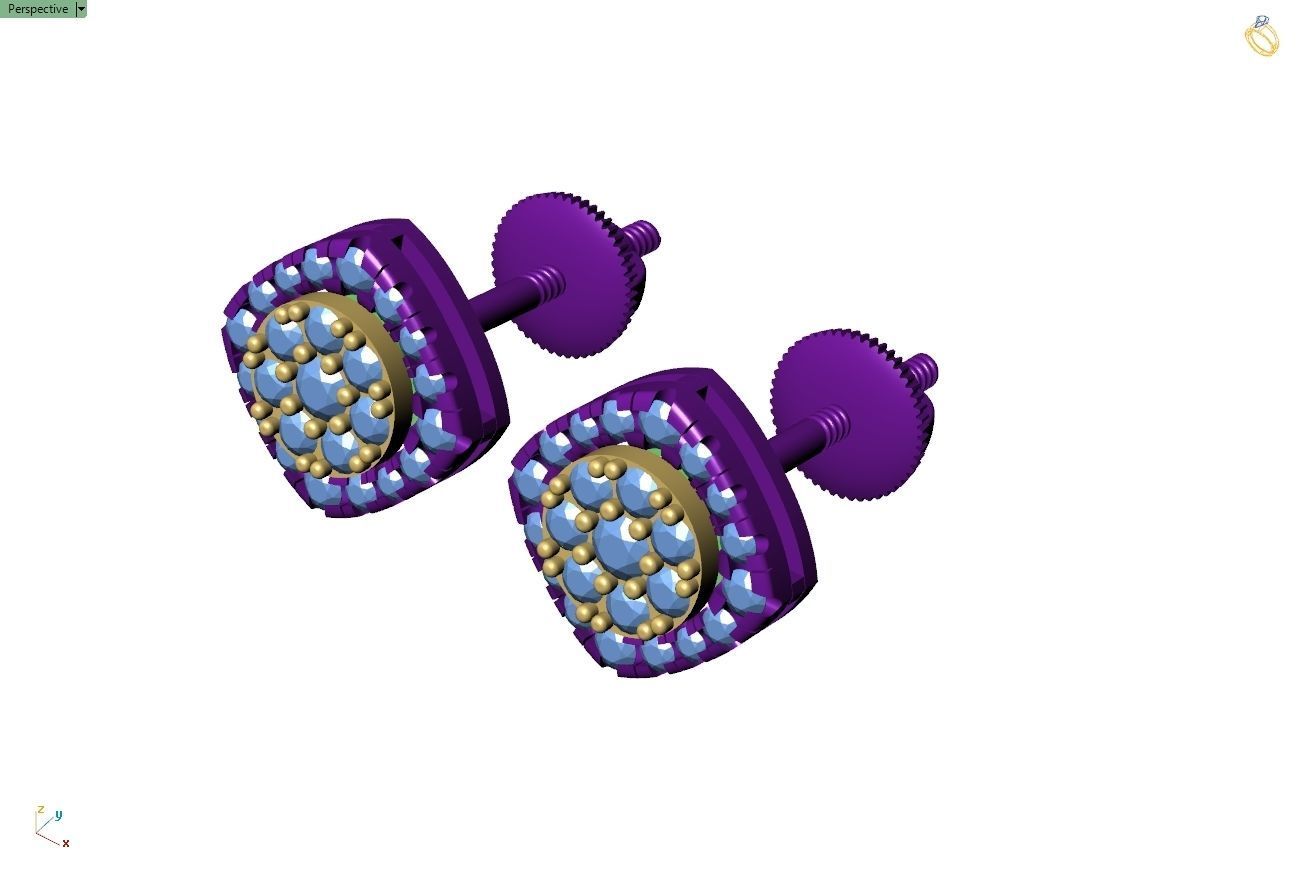 Custom Cushion Square Shape Round Diamond Studs - Earrings 10mm 3D print model_10