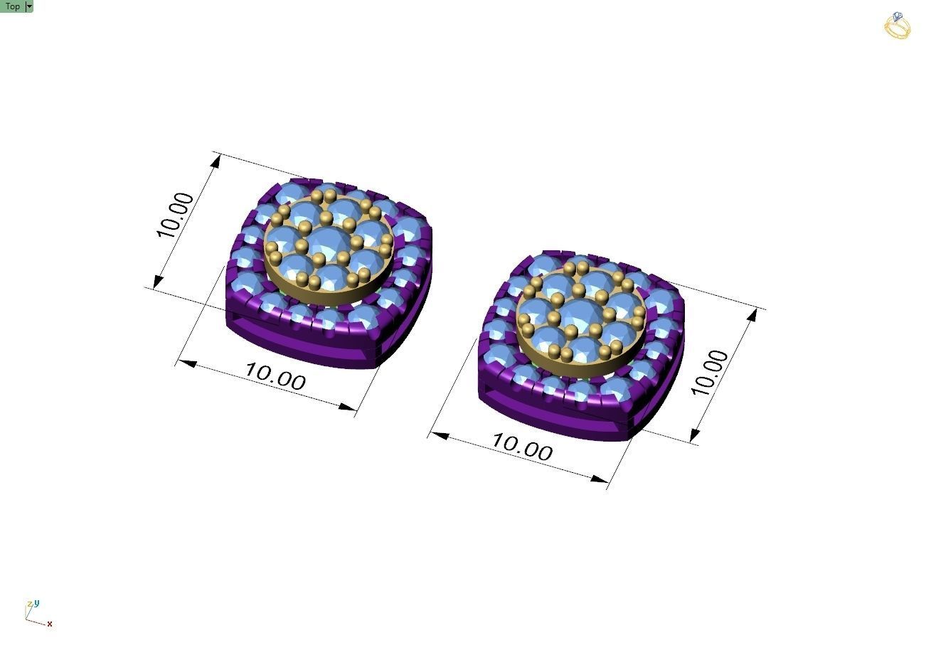 Custom Cushion Square Shape Round Diamond Studs - Earrings 10mm 3D print model_4