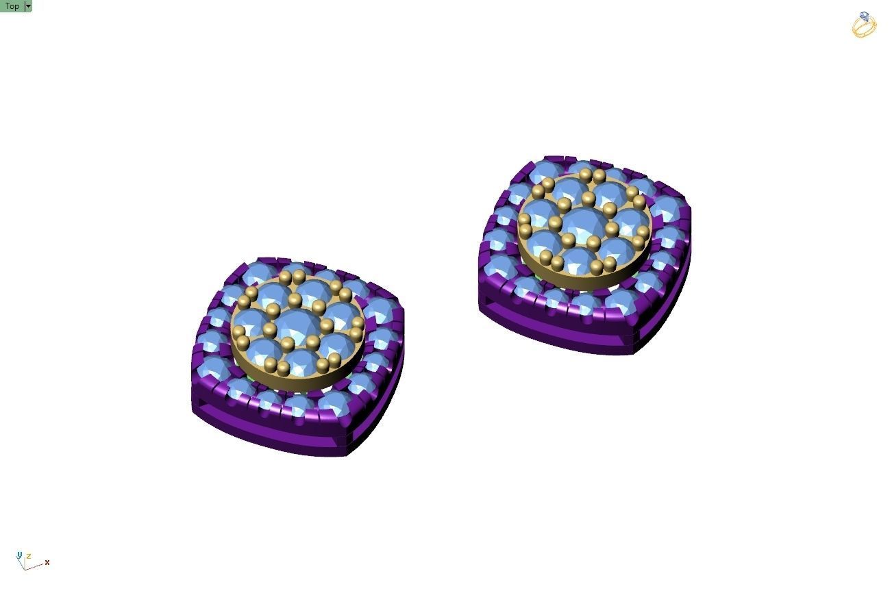 Custom Cushion Square Shape Round Diamond Studs - Earrings 10mm 3D print model_9