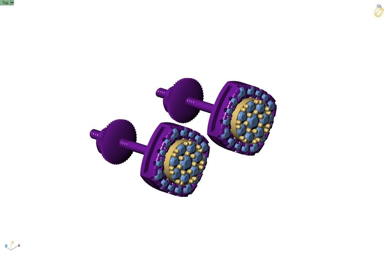 Custom Cushion Square Shape Round Diamond Studs - Earrings 10mm 3D print model_12