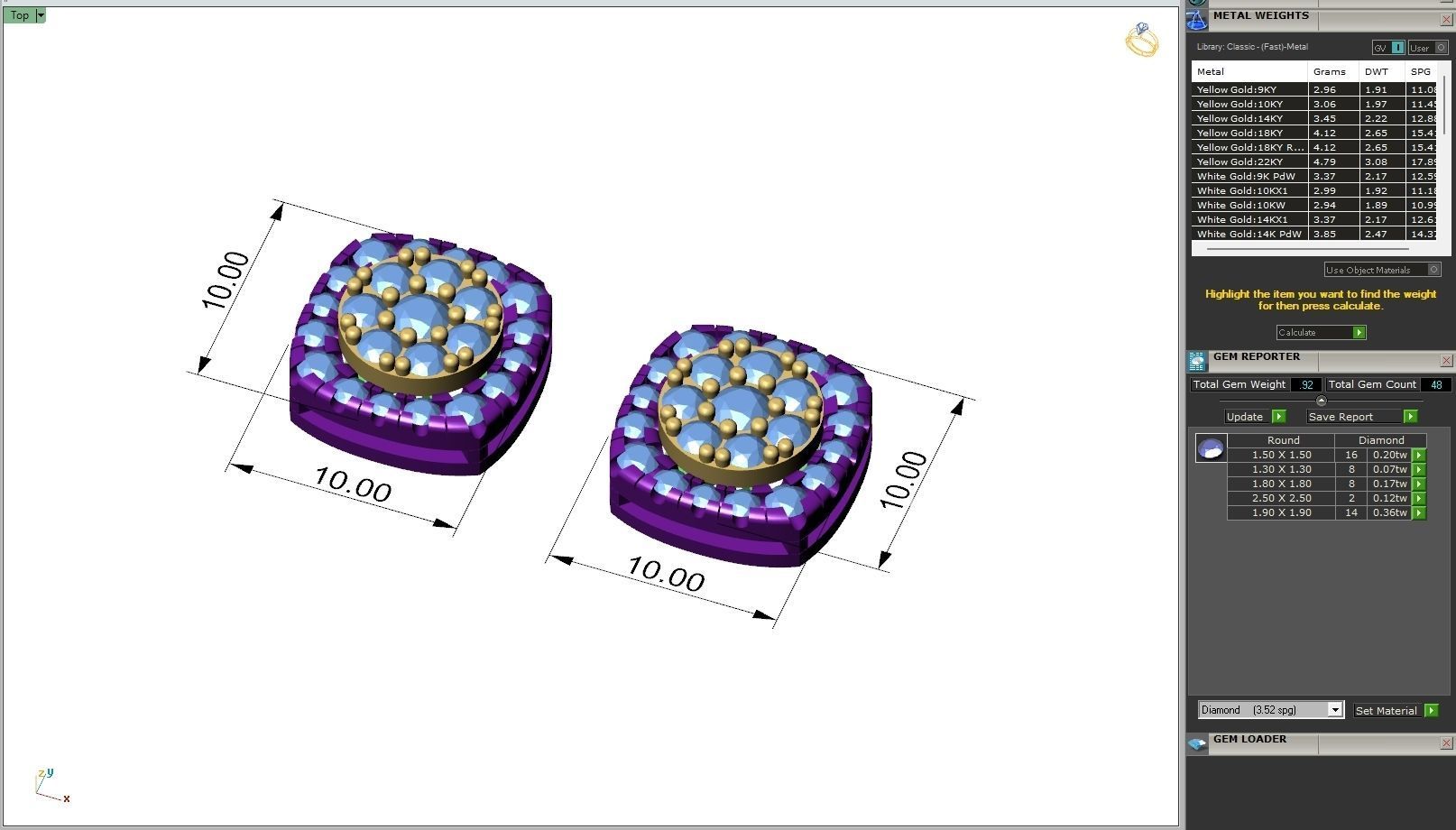 Custom Cushion Square Shape Round Diamond Studs - Earrings 10mm 3D print model_6