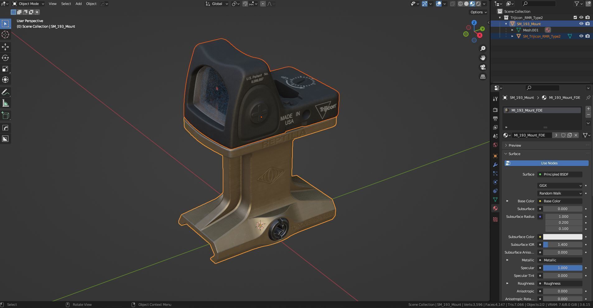 TRIJICON RMR TYPE 2 RED DOT SIGHT Low-poly 3D model_12