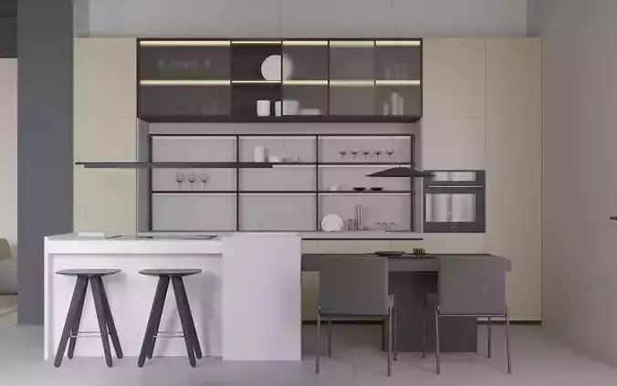 Kahovka living room and kitchen full scene