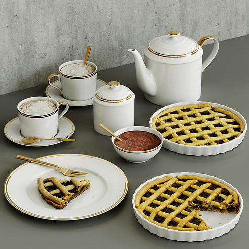 Set of Ralph Lauren Porcelain Tableware and Pies-Cakes 3D model