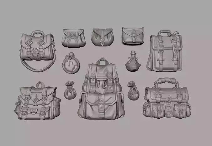 Bags  and backpack set for miniature making 3D print model