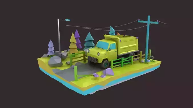 Cartoon trucks LowPoly transporters Origami cars generic 