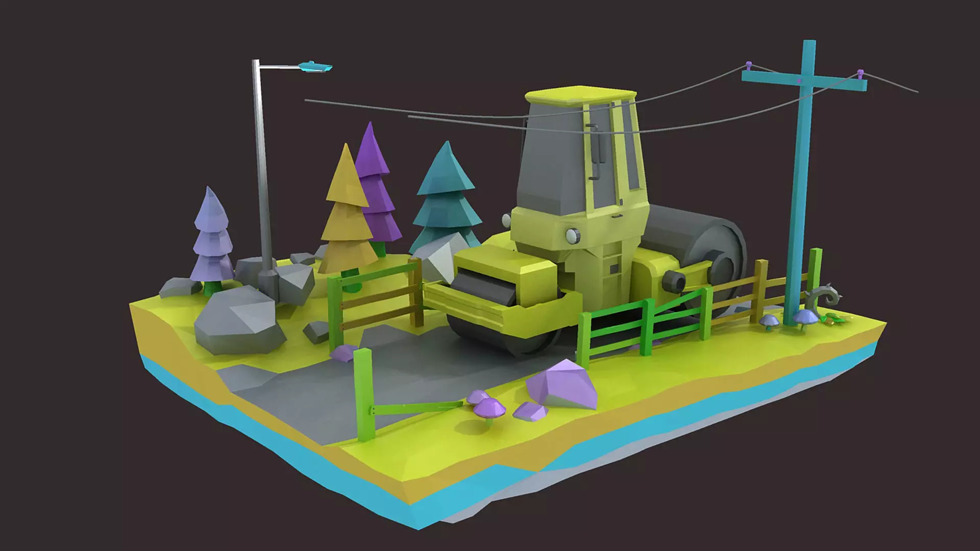 bulldozer car cartoon crane crawler forklift heavy industrial 3D model