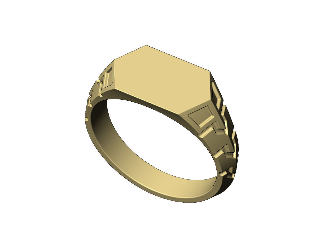 Hexagonal top and side engravings signet ring US sizes 7to12 3D print model_6