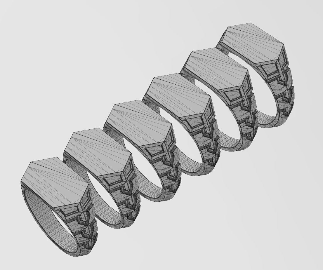 Hexagonal top and side engravings signet ring US sizes 7to12 3D print model_13