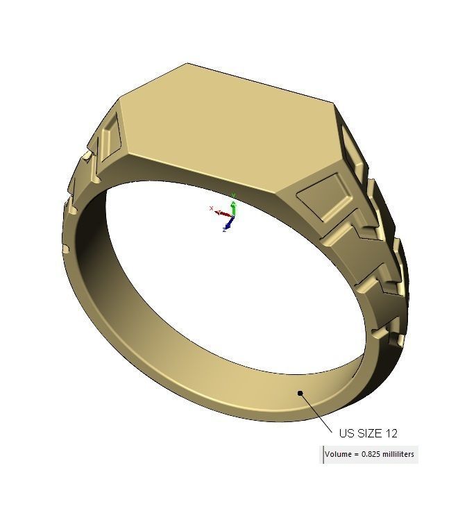 Hexagonal top and side engravings signet ring US sizes 7to12 3D print model_17