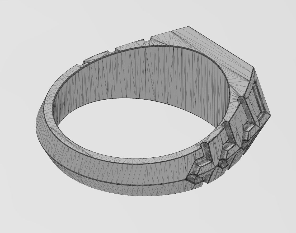 Hexagonal top and side engravings signet ring US sizes 7to12 3D print model_14