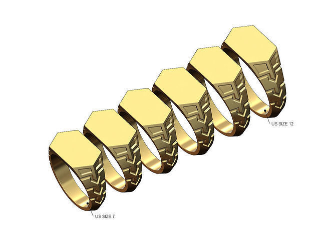 Hexagonal top and side engravings signet ring US sizes 7to12 3D print model