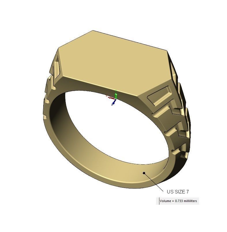 Hexagonal top and side engravings signet ring US sizes 7to12 3D print model_16