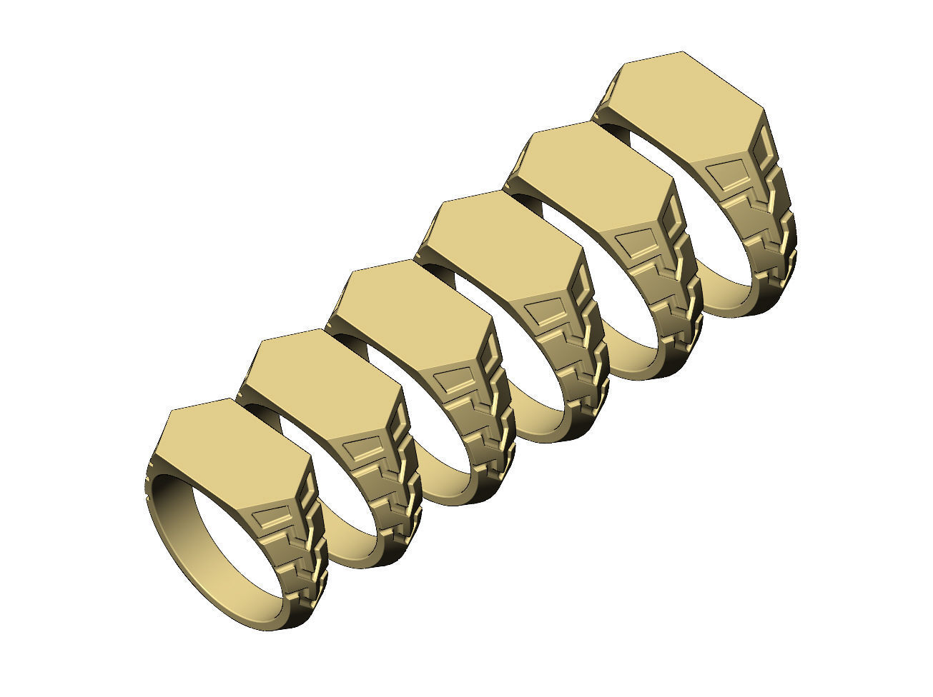 Hexagonal top and side engravings signet ring US sizes 7to12 3D print model_5