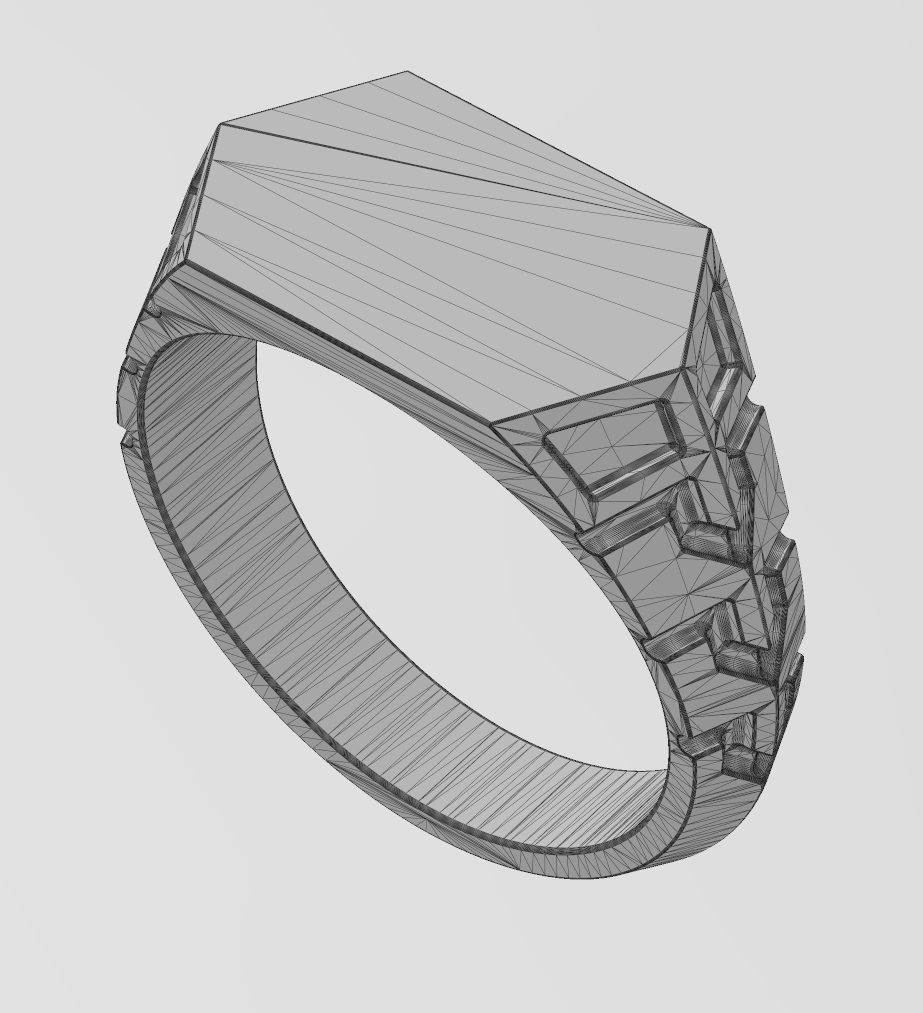 Hexagonal top and side engravings signet ring US sizes 7to12 3D print model_15