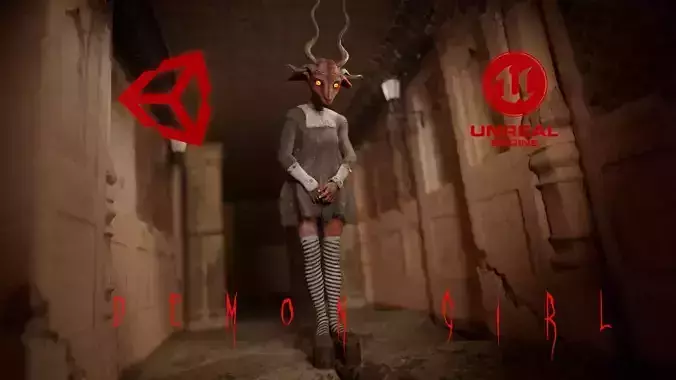 The Demon Girl game character for Horror and Fantasy games Low-poly 3D model