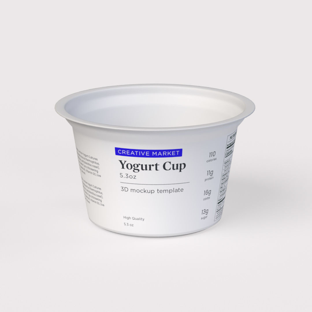 5oz or 150g Yogurt Dairy Container Cup with Foil Top Lid 3D model_1