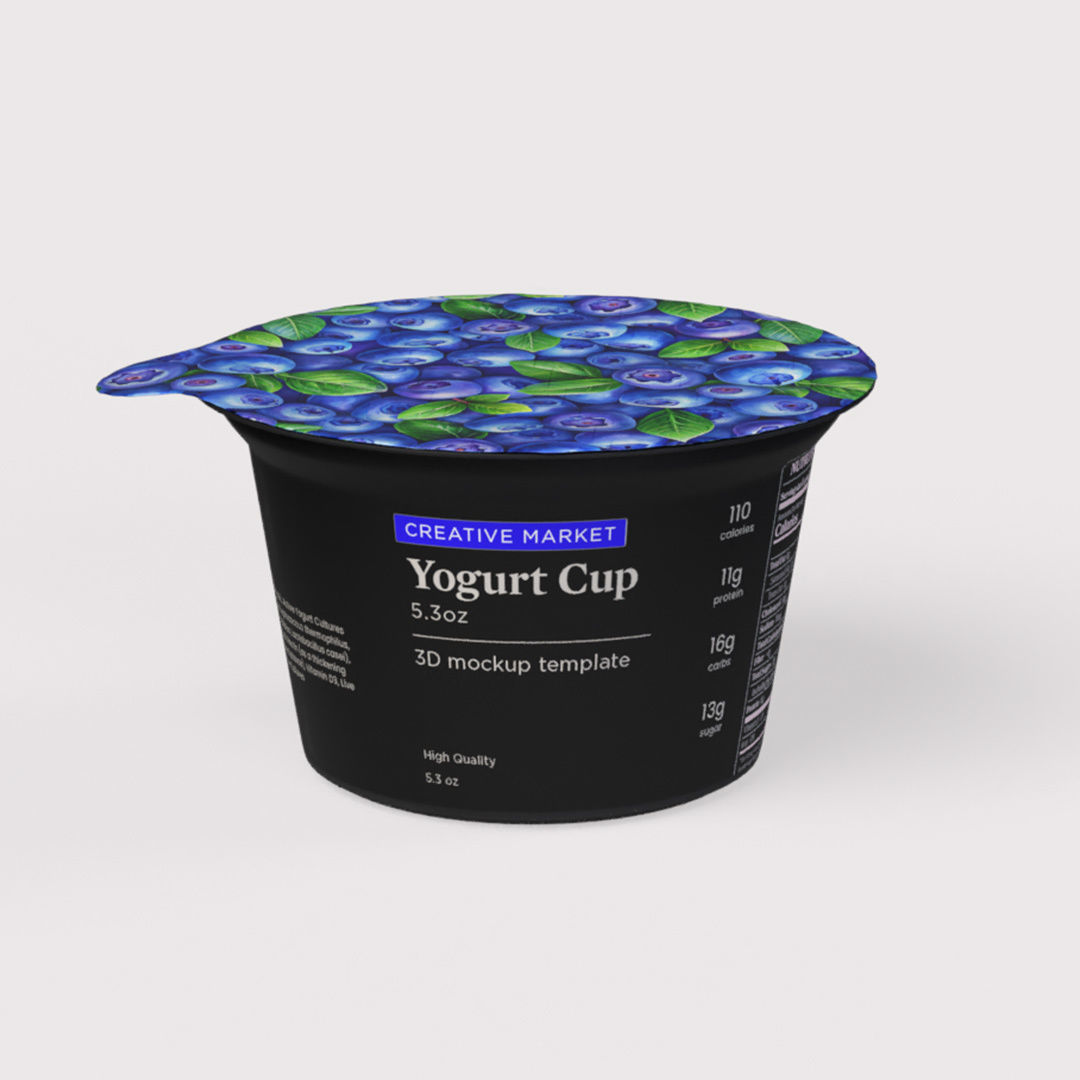 5oz or 150g Yogurt Dairy Container Cup with Foil Top Lid 3D model_8