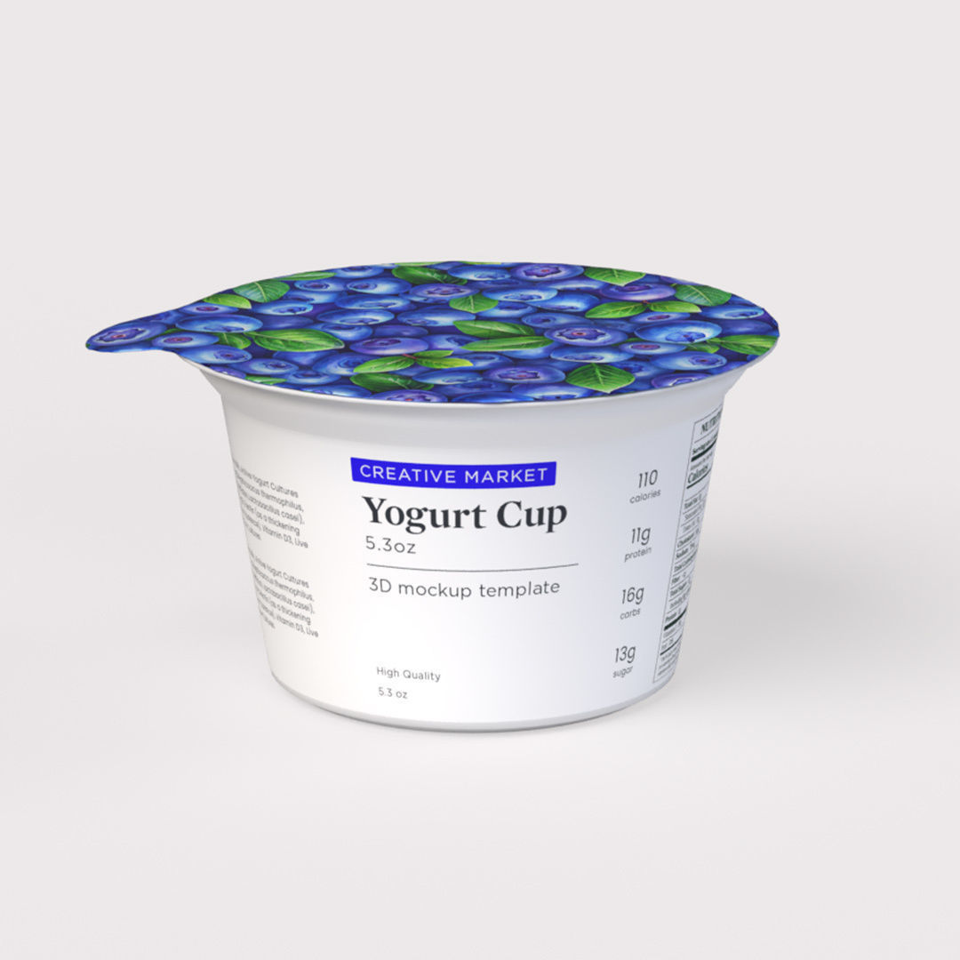 5oz or 150g Yogurt Dairy Container Cup with Foil Top Lid 3D model_7