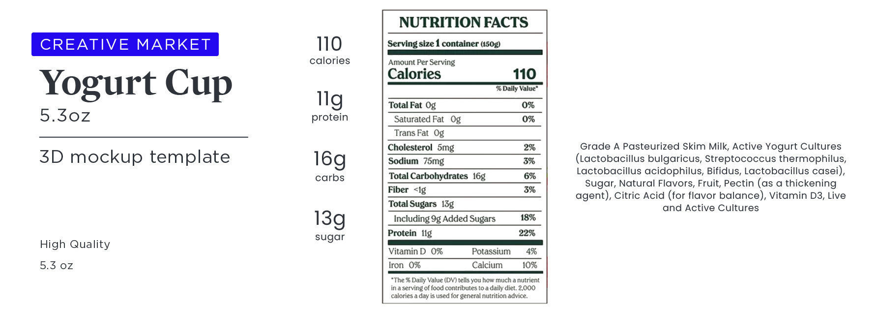 5oz or 150g Yogurt Dairy Container Cup with Foil Top Lid 3D model_9