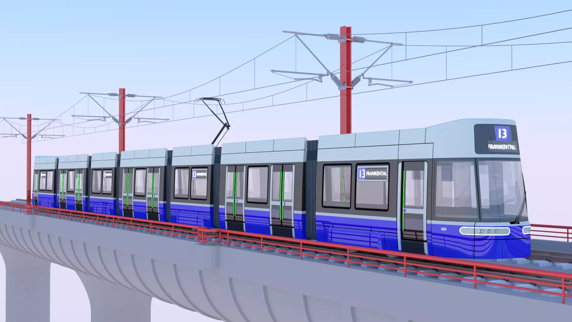 Bridge with Zurich tram 3D model_0