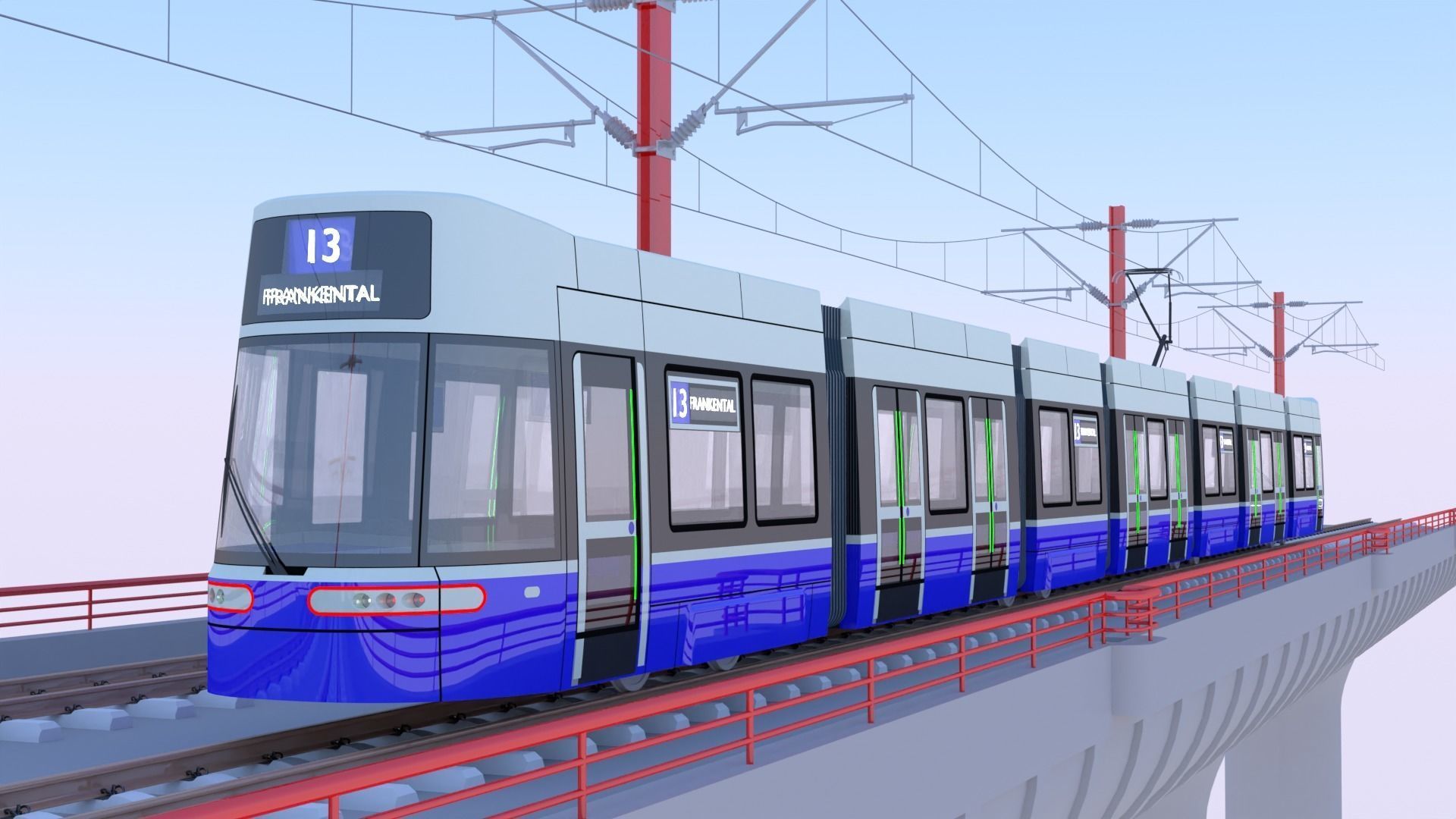 Bridge with Zurich tram 3D model_8
