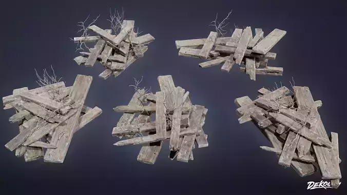 TRASH - Wood Piles 01 - LOW POLY AND NANITE