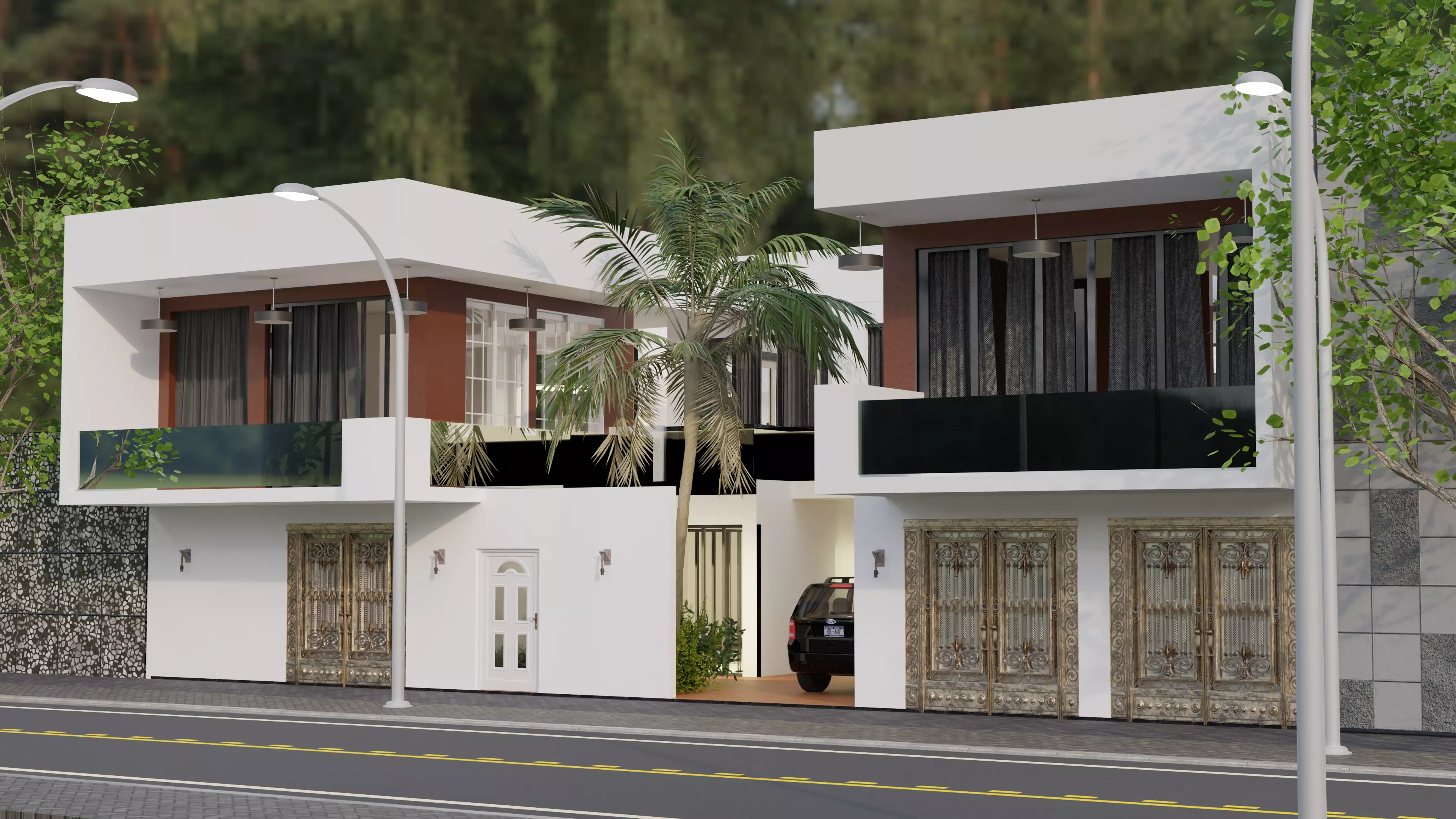 Modern House with Pool 3D model_0