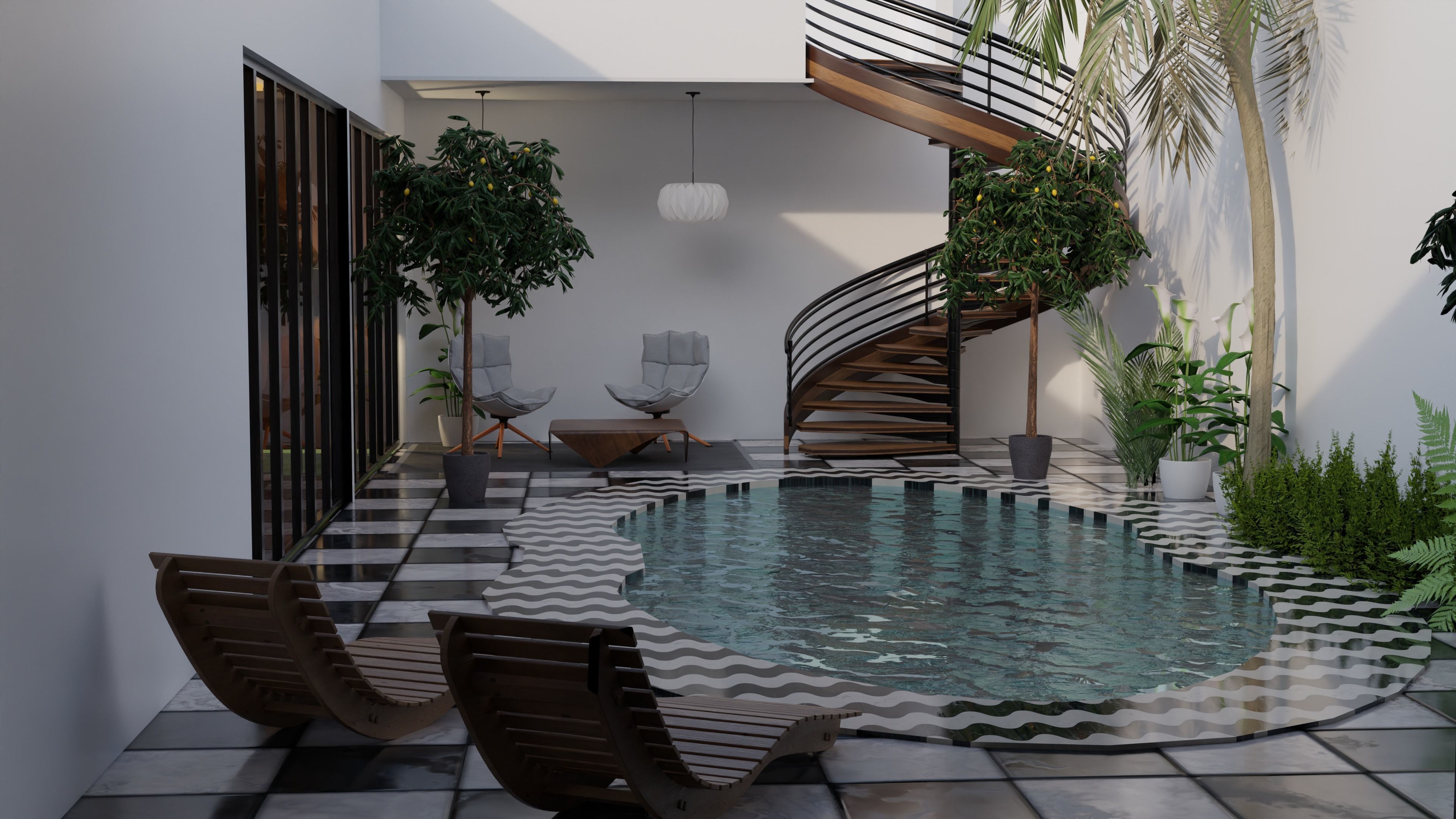 Modern House with Pool 3D model_10