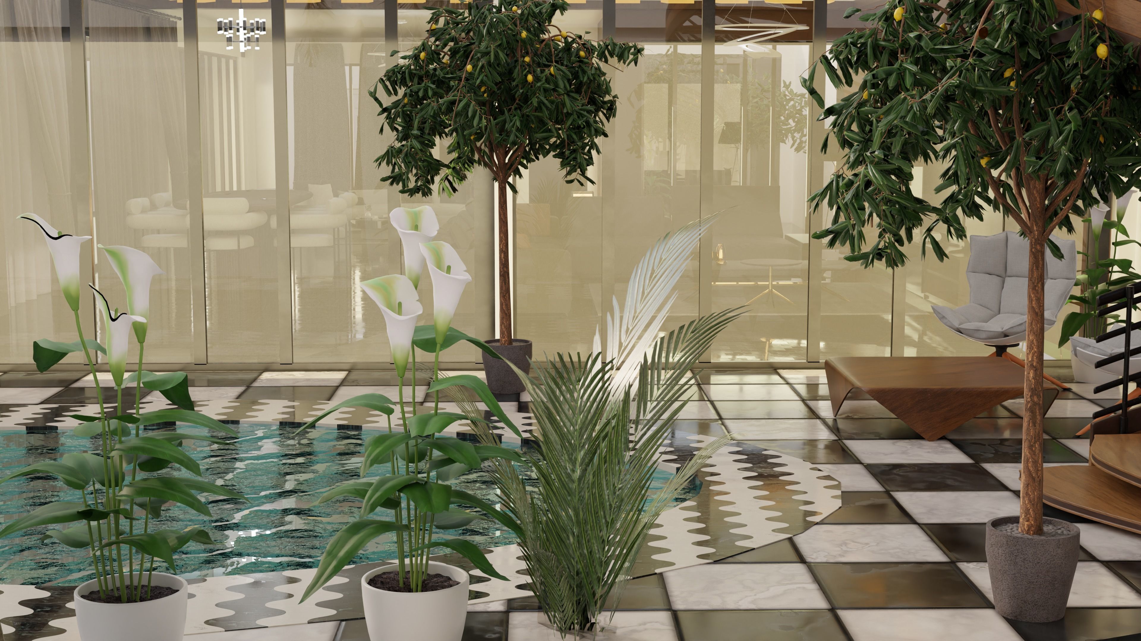 Modern House with Pool 3D model_12