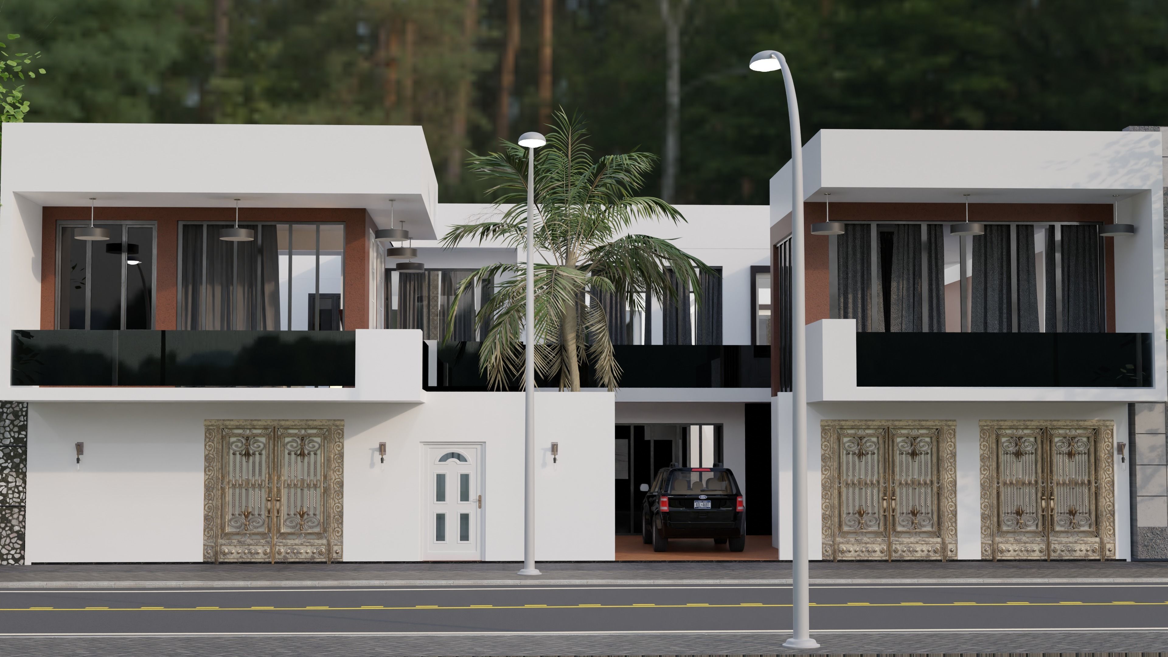 Modern House with Pool 3D model_1