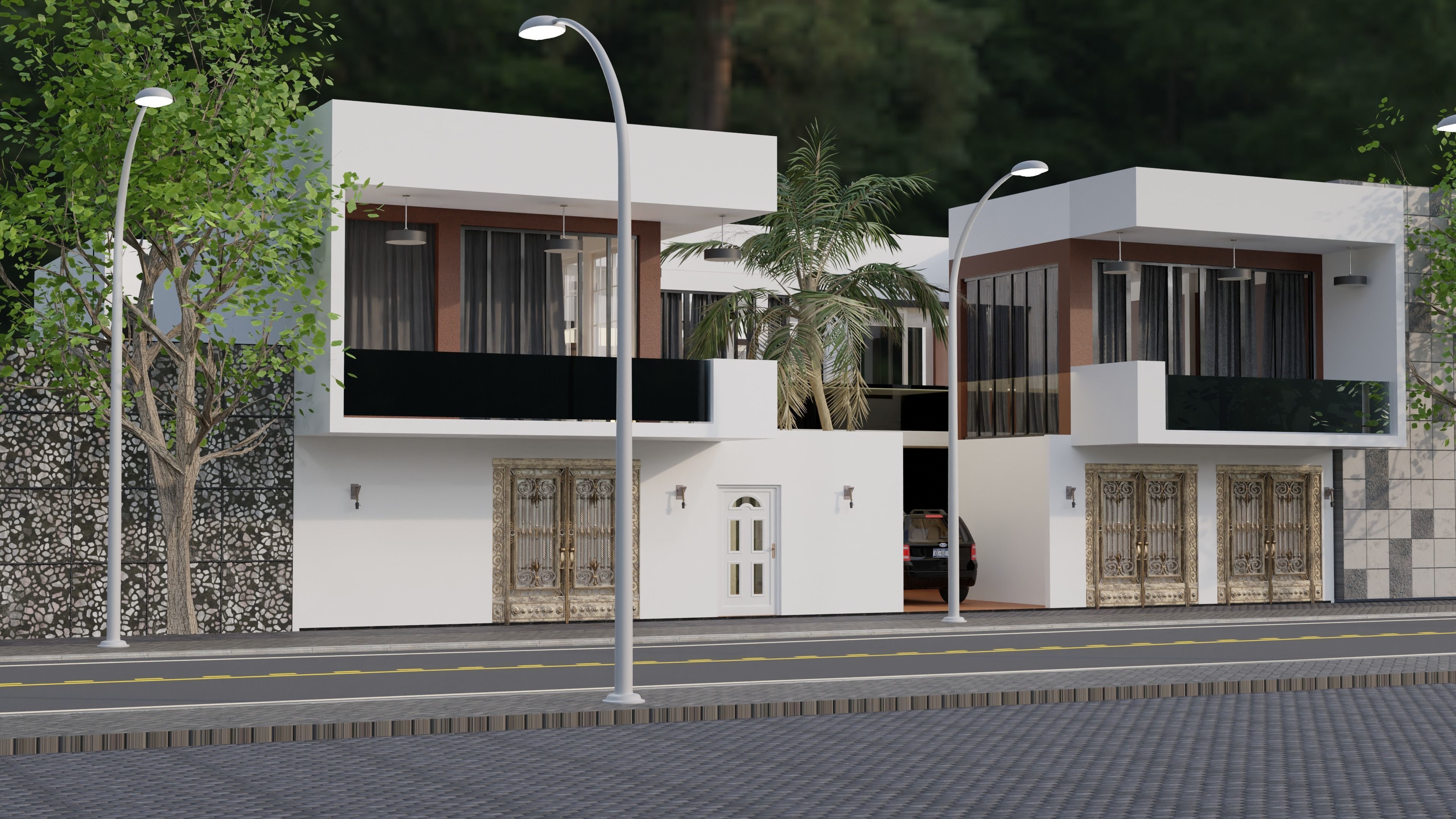 Modern House with Pool 3D model_2