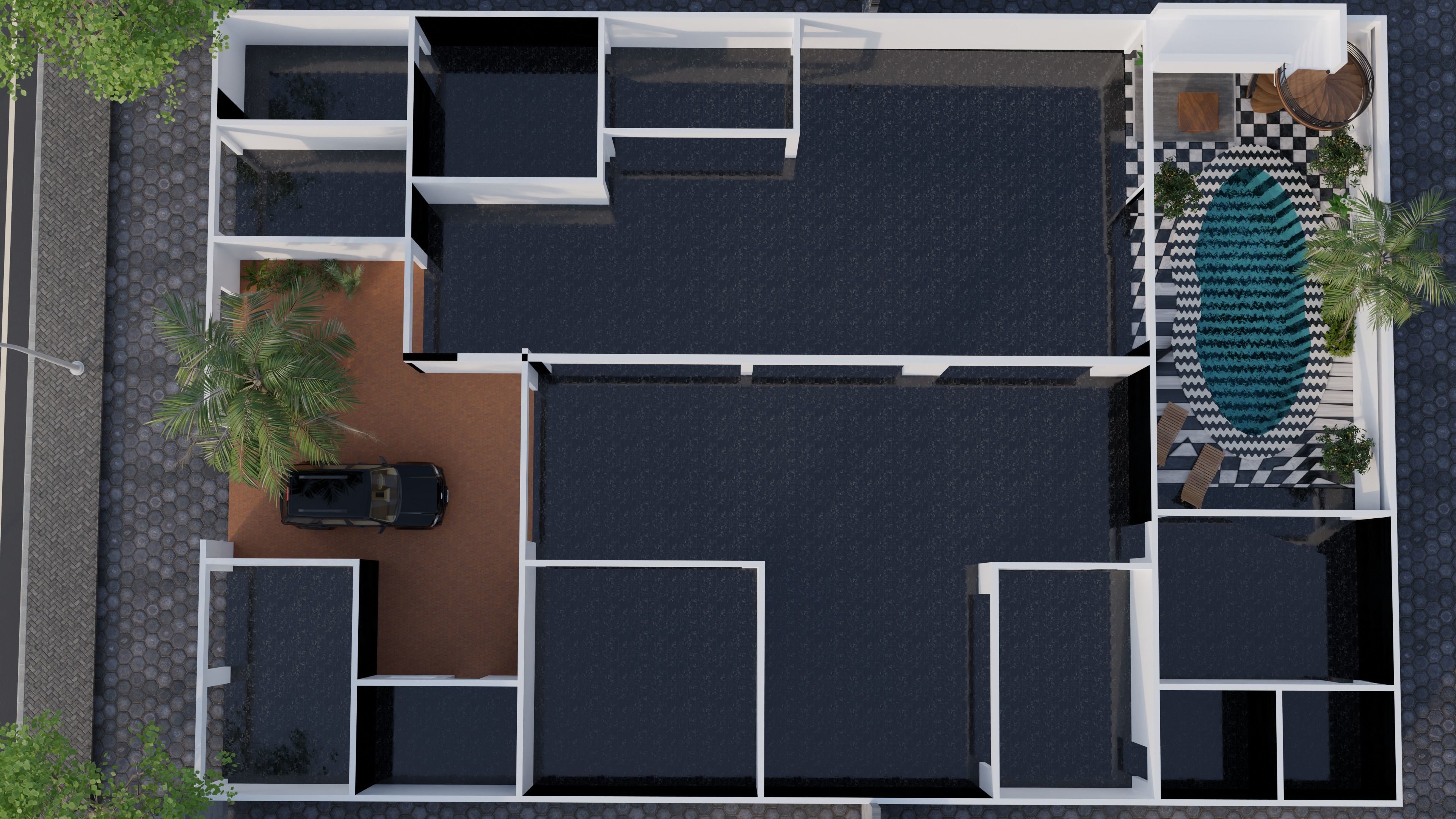 Modern House with Pool 3D model_3