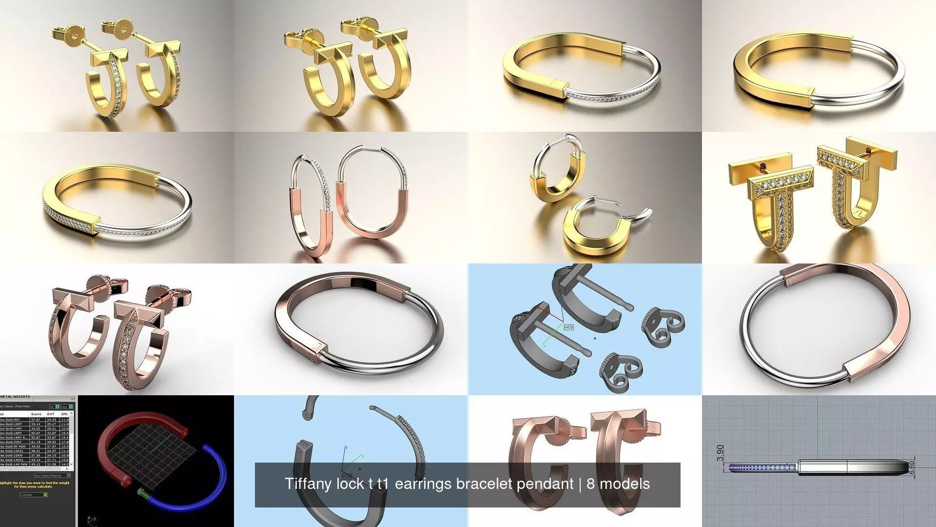 Tiffany lock t t1 earrings bracelet pendant 3D Model Collection_1