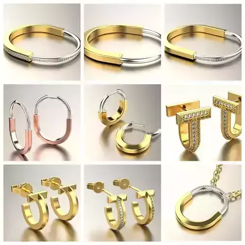 Tiffany lock t t1 earrings bracelet pendant 3D Model Collection